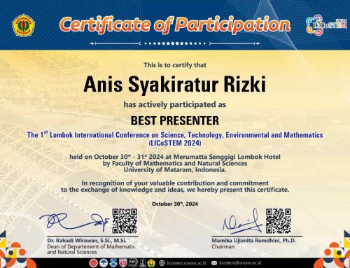 Mahasiswa Magister Biologi FMIPA Meraih The Best Presenter dalam The 1st Lombok International Conference on Science, Technology, Environmental and Mathematics (LICoSTEM)